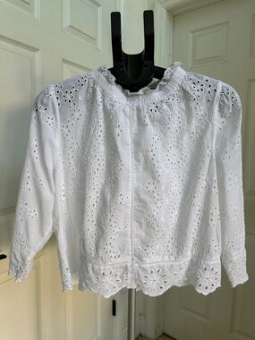 Jennifer & Grace Women's White Eyelet Peasant Top 100% Cotton in Size Large